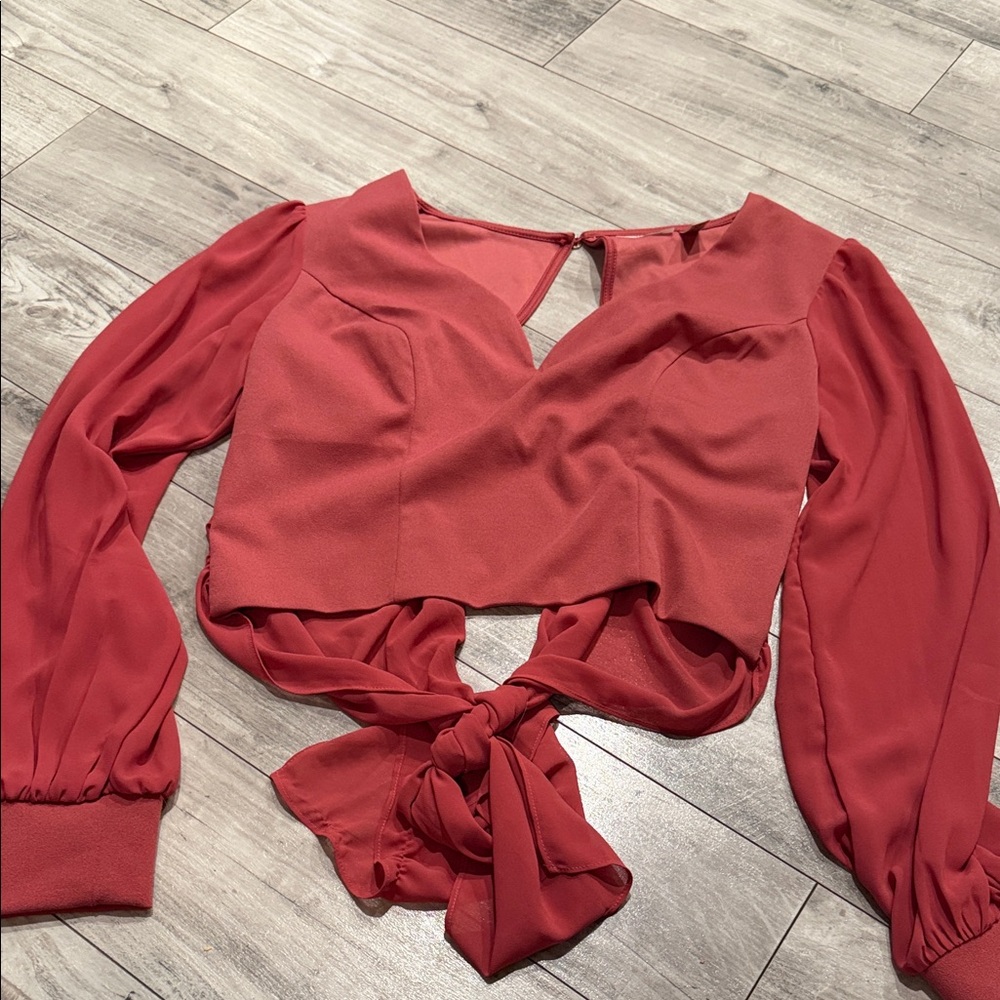 Chic Red Blouse with Front Tie